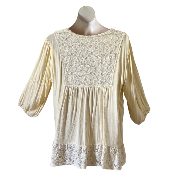 April Cornell Top Women's Flowy Lace Ruffle Tunic Cream Ecru Off White Size XL - Picture 6 of 10